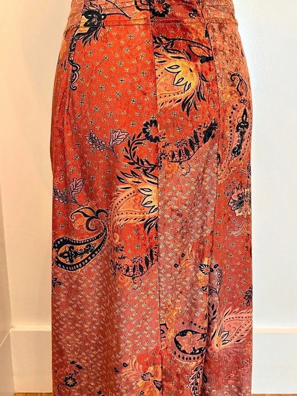 Free People Paisley Maxi Skirt in Orange & Black Size XS